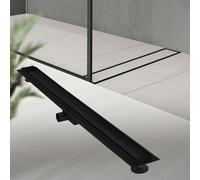 LuxeBath Caniveau de Douche 100 cm 2en1 à Carreler, Noir, Acier Inoxydable, avec Appareil Désodorisant et Filtre à Cheveaux Amovible, Pieds Réglable en Hauteur, Siphon Double Face, Écoulement de Sol
