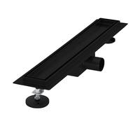 LuxeBath Caniveau de Douche 50 cm 2en1 à Carreler, Noir, Acier Inoxydable, avec Appareil Désodorisant et Filtre à Cheveaux Amovible, Pieds Réglable en Hauteur, Siphon Double Face, Écoulement de Sol