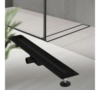 LuxeBath Caniveau de Douche 70 cm 2en1 à Carreler, Noir, Acier Inoxydable, avec Appareil Désodorisant et Filtre à Cheveaux Amovible, Pieds Réglable en Hauteur, Siphon Double Face, Écoulement de Sol