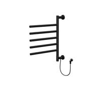 LuxeBath Chauffe-Serviette Électrique, 75W 45-60°C 450x622 mm, Rotation 180° Support Mural, avec 5 Bras Pivotants et Minuterie, Radiateur de Salle de Bain Noir Mat en Acier Inoxydable, Gain de Place