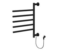 LuxeBath Chauffe-Serviette Électrique, 75W 45-60°C 450x622 mm, Rotation 180° Support Mural, avec 5 Bras Pivotants et Minuterie, Radiateur de Salle de Bain Noir Mat en Acier Inoxydable, Gain de Place