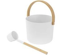 LuxeBath Ensemble de 2 Accessoires pour Sauna, Blanc en Aluminium et Bambou, Seau Weiß, Natur