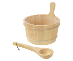 LuxeBath Kit Accessoires Sauna 2 Pièces en Bois de Pin, Seau 4L avec Louche | Ensemble Traditionnel avec Insert Intérieur Protecteur en Plastique, Résistant à la Chaleur, Set Durable en Bois Massif