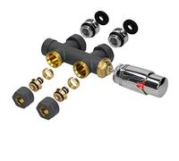 LuxeBath Kit de Raccordement Robinetterie à Clapet Multibloc, Anthracite, Forme de Passage avec Tête Thermostatique, pour Radiateur Salle Bain avec Raccord Central, Garniture de Connexion Thermostat