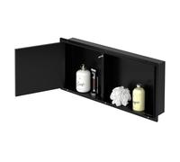 LuxeBath Niche de Douche Encastrée en Acier Inoxydable Brossé avec Porte Carrelable, 25,5x55,5x10 cm, Noir Mat, sans Rebord, Étagère Double pour Rangement Murale, Étanche, Accessoires Salle de Bain