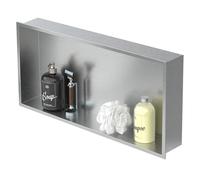LuxeBath Niche de Douche Encastrée Murale, 60x30x10cm, en Acier Inoxydable, Argent, Étanche, Étagère avec Cadre Salle de Bain, Encastrable, Seule Couche, Rangement Articles Toilette, Matériel Montage