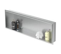 LuxeBath Niche de Douche Encastrée Murale, 90x30x10 cm, en Acier Inoxydable, Argent, sans Rebord, Étagère Encastrable Salle de Bain, Seule Couche, Rangement Articles Toilette, avec Matériel Montage