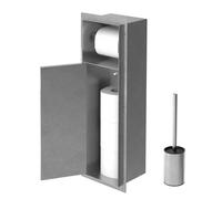 LuxeBath Niche Module Encastré, 60 x 20 x 14 cm, en Acier Argenté, Espace de Rangement à Papier Hygiénique et Porte-Brosses Salle de Bain, avec Support de Rouleau Ouvert, Armoire Murale à Carreler WC
