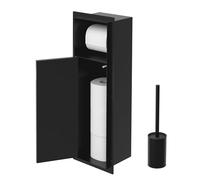 LuxeBath Niche Module Encastré, 60 x 20 x 14 cm, en Acier Noir Mat, Espace de Rangement à Papier Hygiénique et Porte-Brosses Salle de Bain, avec Support Rouleau Ouvert, Armoire Murale à Carreler WC