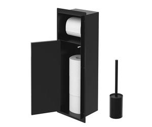 LuxeBath Niche Module Encastré, 60 x 20 x 14 cm, en Acier Noir Mat, Espace de Rangement à Papier Hygiénique et Porte-Brosses Salle de Bain, avec Support Rouleau Ouvert, Armoire Murale à Carreler WC