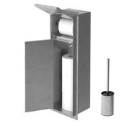 LuxeBath Niche Module Encastré, avec Couvercle 60 x 20 x 14 cm, Acier Argenté, Espace de Rangement à Papier Hygiénique et Porte-Brosses, avec Support de Rouleau Fermé, Armoire Murale à Carreler WC