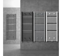 LuxeBath Radiateur de Salle de Bain Design Sahara, 600x1200 mm, Blanc, Courbé avec Connexion Centrale au Bas, Kit de Raccordement au Sol Version Traversante et Thermostat, Séche-Serviette Chauffage