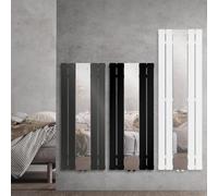 LuxeBath Radiateur Salle de Bain avec Miroir, 1200x450 mm, Noir Mat, Connexion Centrale au Bas, Raccordement au Mur Forme d'angle et Thermostat Chrome, Design Panneau Plat Vertical à Miroir Verre