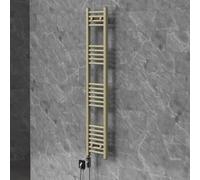 LuxeBath Radiateur Sèche-Serviettes Électrique 300 x 1400 mm, Design Sahara | avec Élément Chauffant Digital 300W Chromé, Modèle Droit, Raccordement Latéral en Bas, Kit de Fixation Inclus, Beige Mat