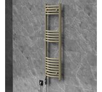 LuxeBath Radiateur Sèche-Serviettes Électrique 400 x 1200 mm, Design Sahara | avec Élément Chauffant Digital 600W Chromé, Modèle Courbé, Raccordement Latéral en Bas, Kit de Fixation Inclus, Beige Mat