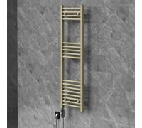 LuxeBath Radiateur Sèche-Serviettes Électrique 400 x 1200 mm, Design Sahara | avec Élément Chauffant Digital 600W Chromé, Modèle Droit, Raccordement Latéral en Bas, Kit de Fixation Inclus, Beige Mat