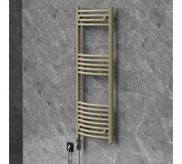 LuxeBath Radiateur Sèche-Serviettes Électrique 500 x 1200 mm, Design Sahara | avec Élément Chauffant Digital 600W Chromé, Modèle Courbé, Raccordement Latéral en Bas, Kit de Fixation Inclus, Beige Mat