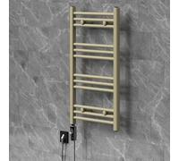 LuxeBath Radiateur Sèche-Serviettes Électrique 500 x 800 mm, Design Sahara | avec Élément Chauffant Digital 300W Chromé, Modèle Droit, Raccordement Latéral en Bas, Kit de Fixation Inclus, Beige Mat