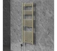 LuxeBath Radiateur Sèche-Serviettes Électrique 600 x 1500 mm, Design Sahara | avec Élément Chauffant Digital 600W Chromé, Modèle Droit, Raccordement Latéral en Bas, Kit de Fixation Inclus, Beige Mat