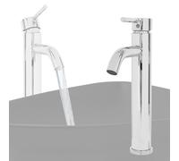 LuxeBath Robinet de Salle de Bain Haut, 200mm Bec Haut, Chrome, en Laiton, Rond, Surface Chromée Brillante, Mitigeur à Tirette pour Eau Chaude et Froide, Robinetterie de Lavabo Vasque, Kit de Montage