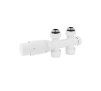 LuxeBath Set de Raccordement Thermostatique Blanc Multiblock Forme de Passage avec Tête Thermostatique pour Radiateur Salle de Bain, Raccord Central au Bas Compatible Chauffage à Eau Design Élégant
