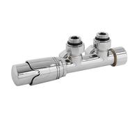 LuxeBath Set de Raccordement Thermostatique Chromé Multiblock Forme d'angle avec Tête Thermostatique pour Radiateur Salle de Bain, Raccord Central au Bas Compatible Chauffage à Eau Design Élégant