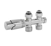 LuxeBath Set de Raccordement Thermostatique Chromé Multiblock Forme de Passage avec Tête Thermostatique pour Radiateur Salle de Bain, Raccord Central au Bas Compatible Chauffage à Eau Design Élégant