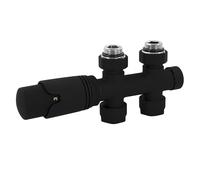 LuxeBath Set Vanne Thermostatique Multiblock Noir Forme de Passage Montage au Sol, Thermostat pour Radiateur de Salle de Bain à Raccord Central, Bloc de Robinets et Soupape de Chauffage Inclus