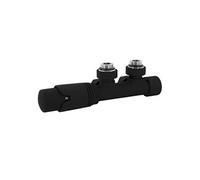 LuxeBath Set Vanne Thermostatique Multiblock Noir Tubes de Montage Mural Angulaire, Thermostat pour Radiateur de Salle de Bain à Raccord Central, Bloc de Robinets et Soupape de Chauffage Inclus