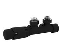 LuxeBath Set Vanne Thermostatique Multiblock Noir Tubes de Montage Mural Angulaire, Thermostat pour Radiateur de Salle de Bain à Raccord Central, Bloc de Robinets et Soupape de Chauffage Inclus