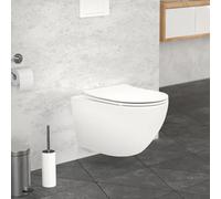 LuxeBath WC Suspendu sans Rebord 54 cm Blanc Mat, en Céramique Sanitaire, avec Siège Amovible en Duroplast Softclose, Toilette Murale Cuvette à Chasse d'eau Profonde pour la Salle de Bain