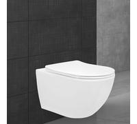 LuxeBath WC Suspendu sans Rebord Blanc Brillant Long 52 cm, en Céramique avec Surface Antibactérienne et Abattant Amovible en Duroplast Softclose, Toilette Murale Cuvette à Chasse d'Eau Profonde