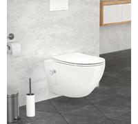 LuxeBath WC Suspendu sans Rebord Blanc Long 54 cm en Céramique, avec Fonction Bidet, Toilette Murale avec Abattant Amovible à Fermeture Automatique en Duroplast, Cuvette à Chasse d'Eau Profonde
