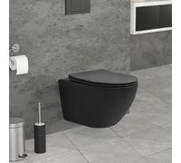 LuxeBath WC Suspendu sans Rebord Nano-Revêtement, Noir Mat, en Céramique, à Chasse d'Eau Profonde Tornado, Long 54 cm, avec Couvercle Softclose, Cuvette Murale avec Abattant à Fermeture Automatique