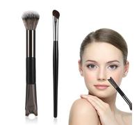 LUXECOVE Lot de 2 Pinceaux de Maquillage à Double Extrémité 2 en 1, Pinceaux Coudés Multifonctions pour Ombres à Nez, Pinceaux en Forme de U pour Contour du Nez, Noir