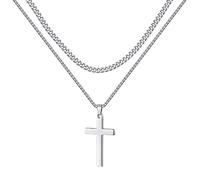 LUXEJEW Collier avec pendentif en forme de croix en acier inoxydable pour homme et garçon, chaîne cubaine à maillons cubains argentés, dorés, noirs, pour baptême, communion, confirmation, bijoux