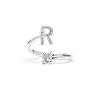 LUXENTER Bague Alphabet R finition argent - Réglable