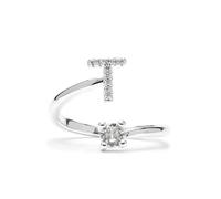LUXENTER Bague Alphabet T finition argent - Réglable