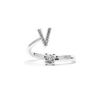 LUXENTER Bague Alphabet V finition argent - Réglable
