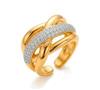 LUXENTER Bague avec zircon brillant finition or 18 carats doré réglable. Bague avec pierres. Bijoux pour femme. - Modèle Gola