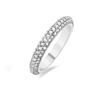LUXENTER Bague en argent sterling 925 avec zircon brillant finition rhodium couleur argent petite bague pour femme - Modèle Kay, Argent, Zircone cubique