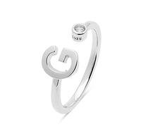 LUXENTER Bague personnalisée en argent sterling 925 avec zircon brillant finition rhodium Couleur argent Bague réglable Bijoux pour femme Modèle Alphabet, Métal, Zircone cubique