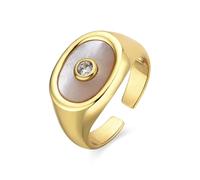 Bague - LUXENTER - Staxo - Nacre blanche - Or 18 carats - 12,3 mm de largeur Taille unique