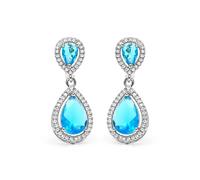 LUXENTER Boucles d'oreilles avec zircon topaze bleu finition rhodium couleur bleue. Bijoux pour femme - Modèle Misim