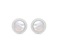 LUXENTER Boucles d'oreilles en alliage de métal avec nacre blanche finition argent couleur blanche petites boucles d'oreilles style brillant Bijoux pour femme Utia