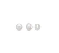 LUXENTER Boucles d'oreilles en alliage de métal avec perle blanche finition argent couleur blanche petites boucles d'oreilles style minimaliste bijoux pour femme Loyah