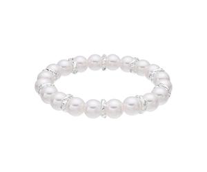LUXENTER Bracelet en alliage de métal avec perle blanche finition argent couleur blanche Bracelets élastiques style minimaliste. Bijoux pour femme Clasow