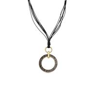 LUXENTER Collar de Cuero Negro acabado en oro amarillo de 18K - Phiae