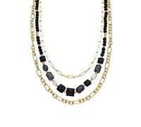 LUXENTER Collier chaînes avec résine noire finition or 18 carats. Couleur noire. Bijoux pour femme - Modèle Nyste
