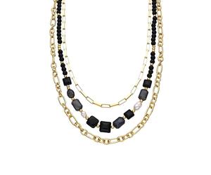 LUXENTER Collier chaînes avec résine noire finition or 18 carats. Couleur noire. Bijoux pour femme - Modèle Nyste